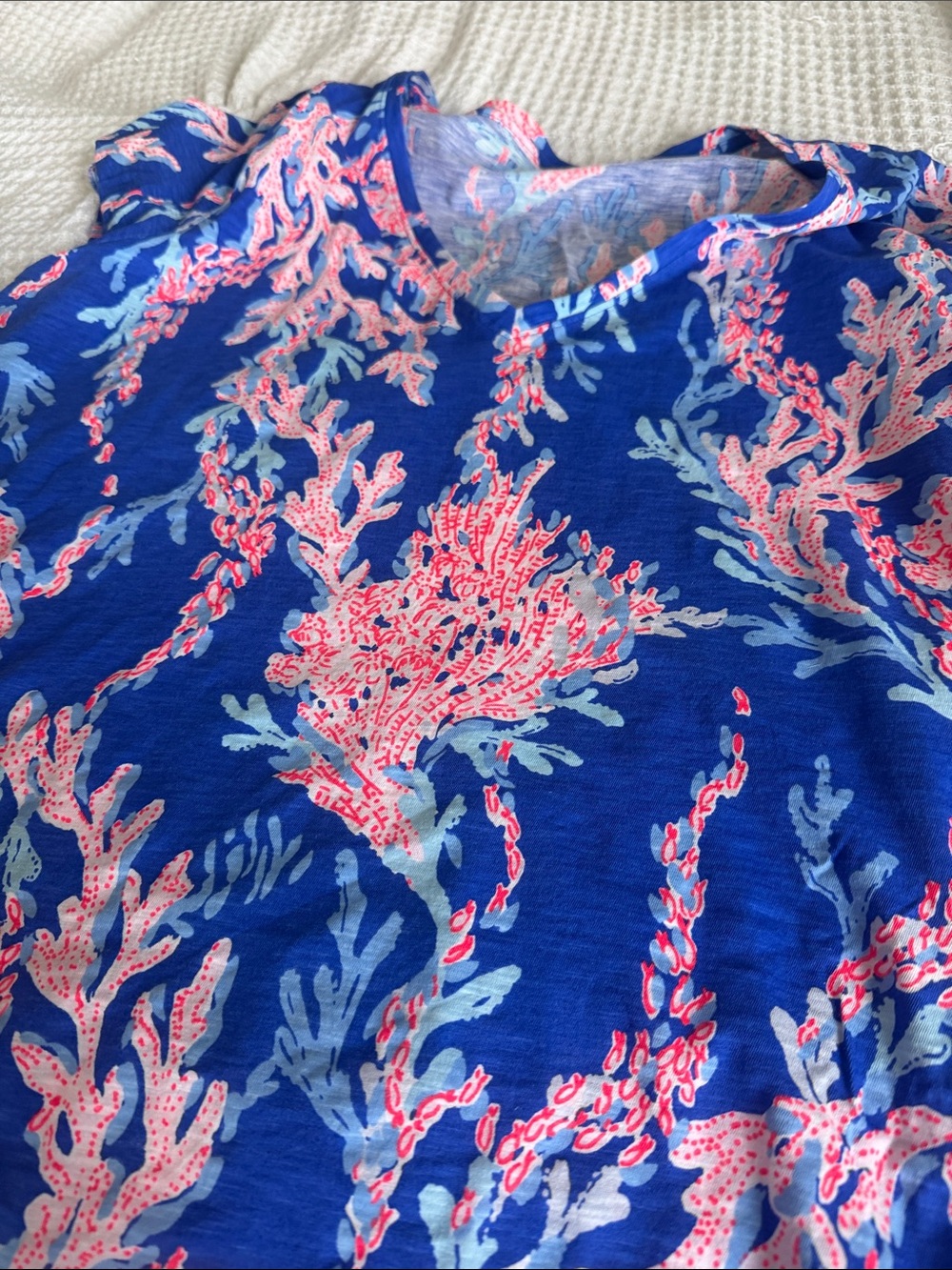 Lilly Pulitzer Blue Coral Print Top with Pink & Light Blue Accents